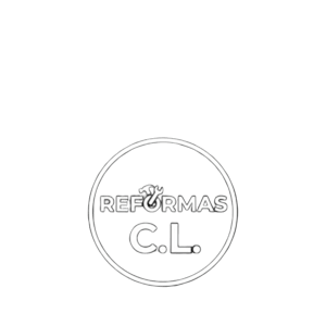 Logotipo de Reformas C.L., una empresa dedicada a servicios de remodelación y construcción. Diseño moderno en blanco y negro con un enfoque en la calidad y profesionalismo.